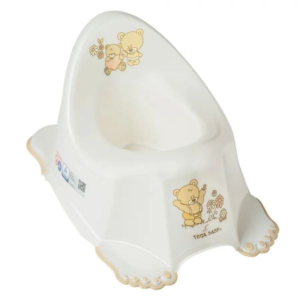 Детский горшок Tega Baby со звуковыми эффектами антискользящий Teddy Мишки белый перламутровый