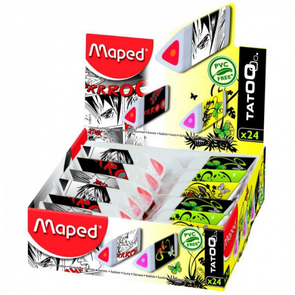 Ластик MAPED Pyramide треугольной формы белый с цветной серединой в картонном футляре